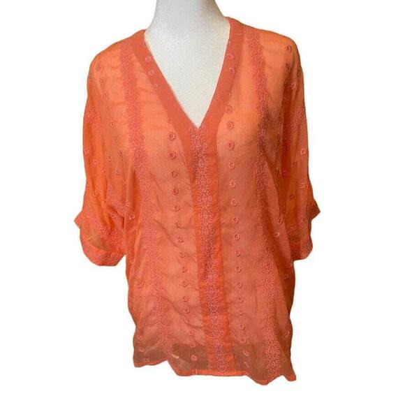 Olive & Oak Sheer Embroidered Blouse Size Medium - Picture 1 of 7